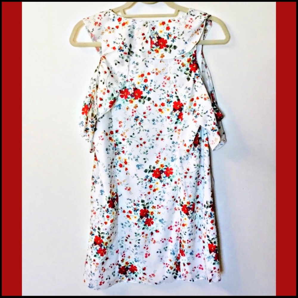 NWT PARKER FLORAL COLD-SHOULDER MINI RUFFLE DRESS - Picture 6 of 13